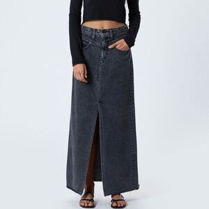 SLVRLAKE Women's Black Denim Dallas Maxi Skirt Size 32 Casual Long Slit A-Line
